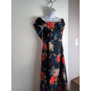 Lulus Dress Womens Medium Black Floral Off Shoulder Maxi Gown Formal Evening New